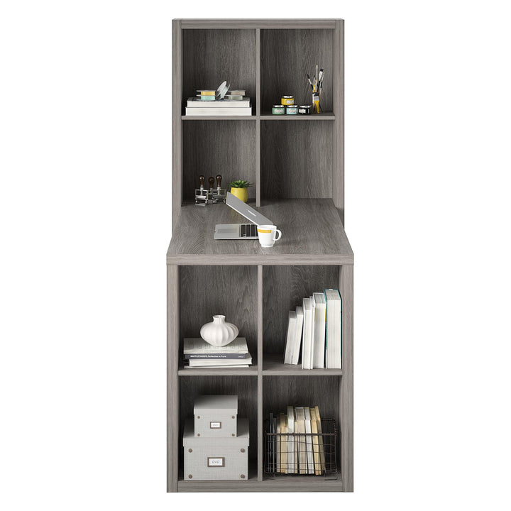 London Hobby Bookcase and Crafting Desk with Cubbies - Gray Oak