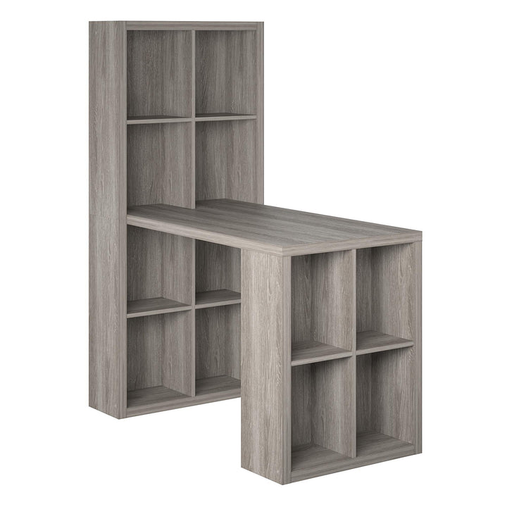 London Hobby Bookcase and Crafting Desk with Cubbies - Gray Oak