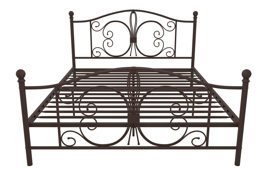 Stylish Metal Bed with Secured Slats -  Bronze  -  Queen