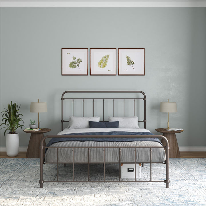 Wallace Spindle Metal Bed with Elegant Curves and Slats - Bronze - Full