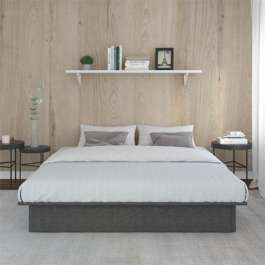 Maven Upholstered Bed with Modern Low Profile Design - Grey Linen - King