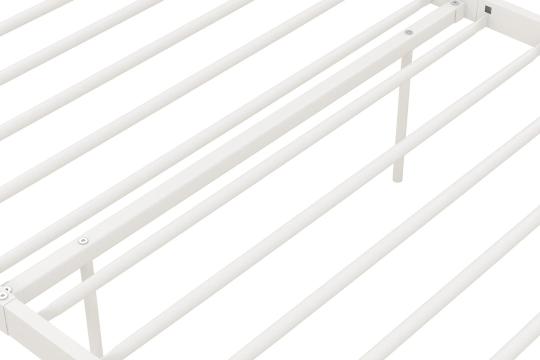 Stylish Metal Bed with Secured Slats -  White  -  Twin