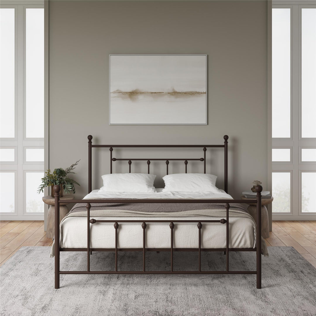 Manila White Metal Bed with Sturdy Metal Frame and Slats - Bronze - Queen