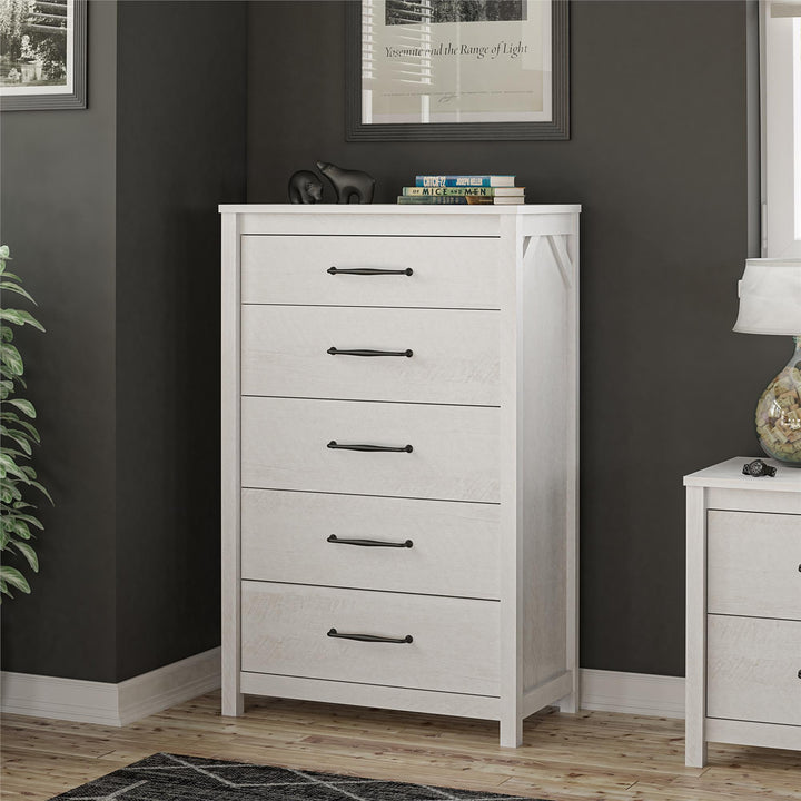Augusta 5 Drawer Tall Dresser with Easy SwitchLock™ Assembly - Ivory Oak