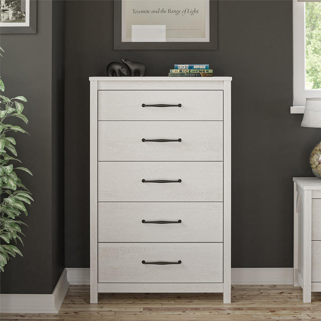 Augusta 5 Drawer Tall Dresser with Easy SwitchLock™ Assembly - Ivory Oak