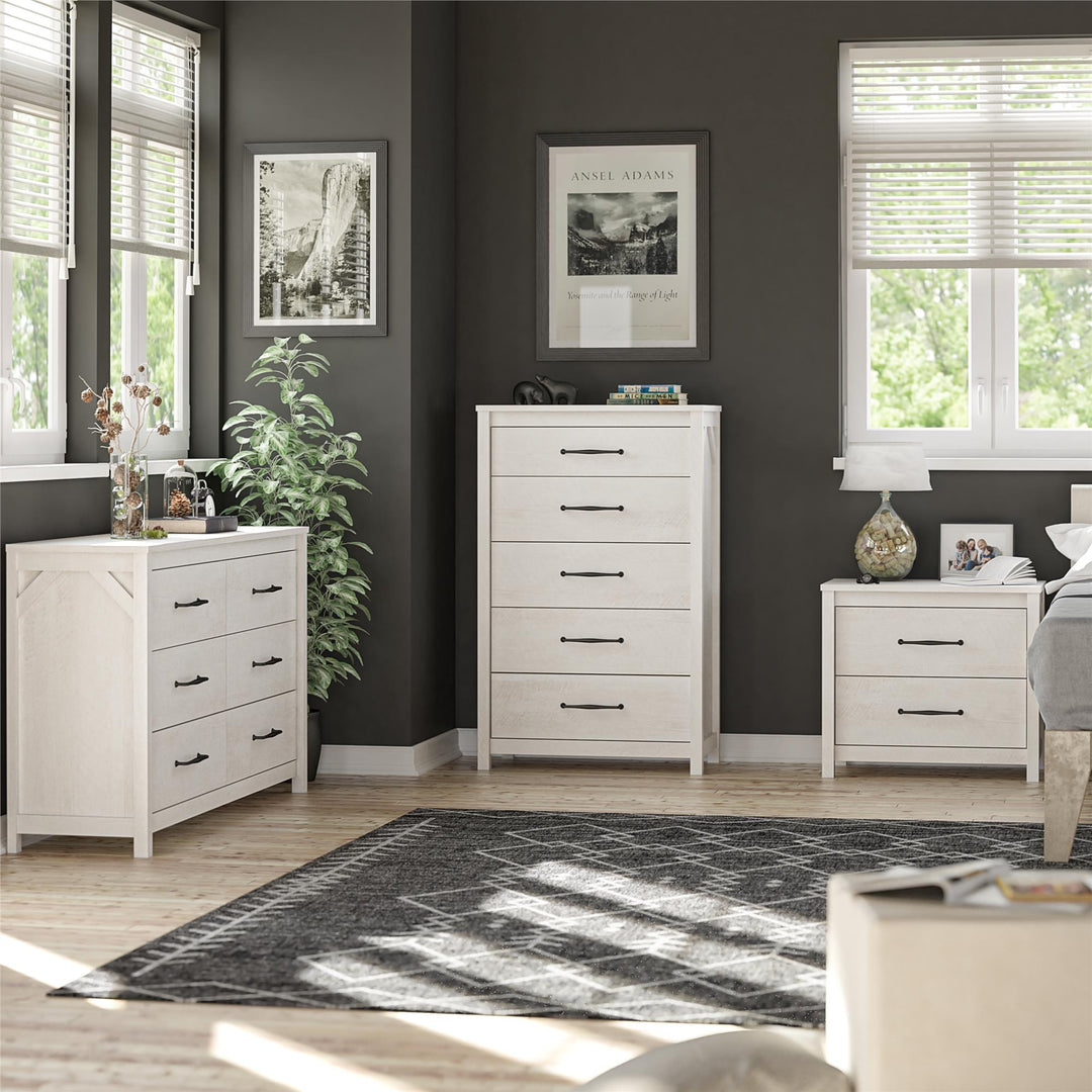 Augusta 5 Drawer Tall Dresser with Easy SwitchLock™ Assembly - Ivory Oak