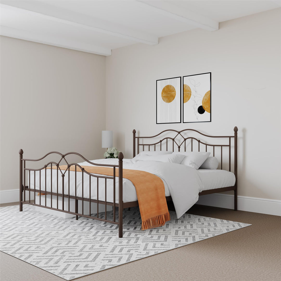 Tokyo Metal Bed with Headboard, Footboard and Metal Slats  -  Bronze  -  King