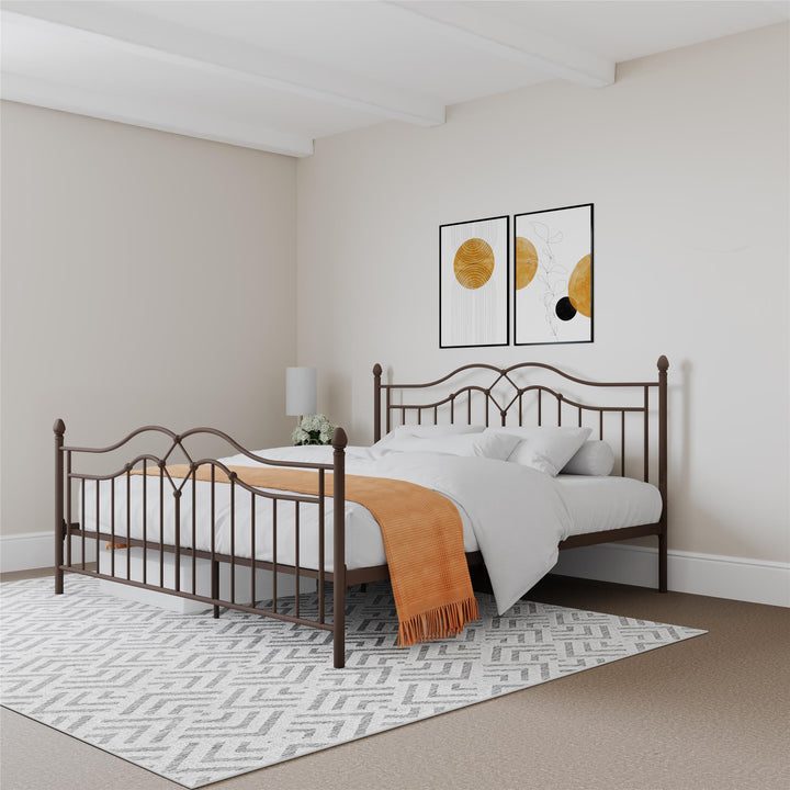 Tokyo Metal Bed with Headboard, Footboard and Metal Slats  -  Bronze  -  King