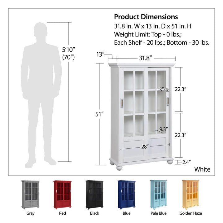Aaron Lane Tall Bookcase with 2 Sliding Glass Doors - White