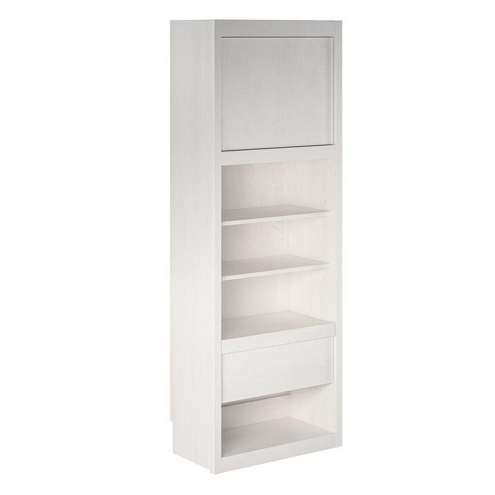 Paramount Single Bedside Bookcase with Pullout Nightstand and Storage - Ivory Oak