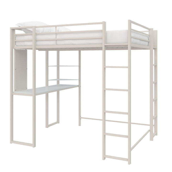 Abode Metal Loft Bed with Built in Desk and Storage Space - White - Full