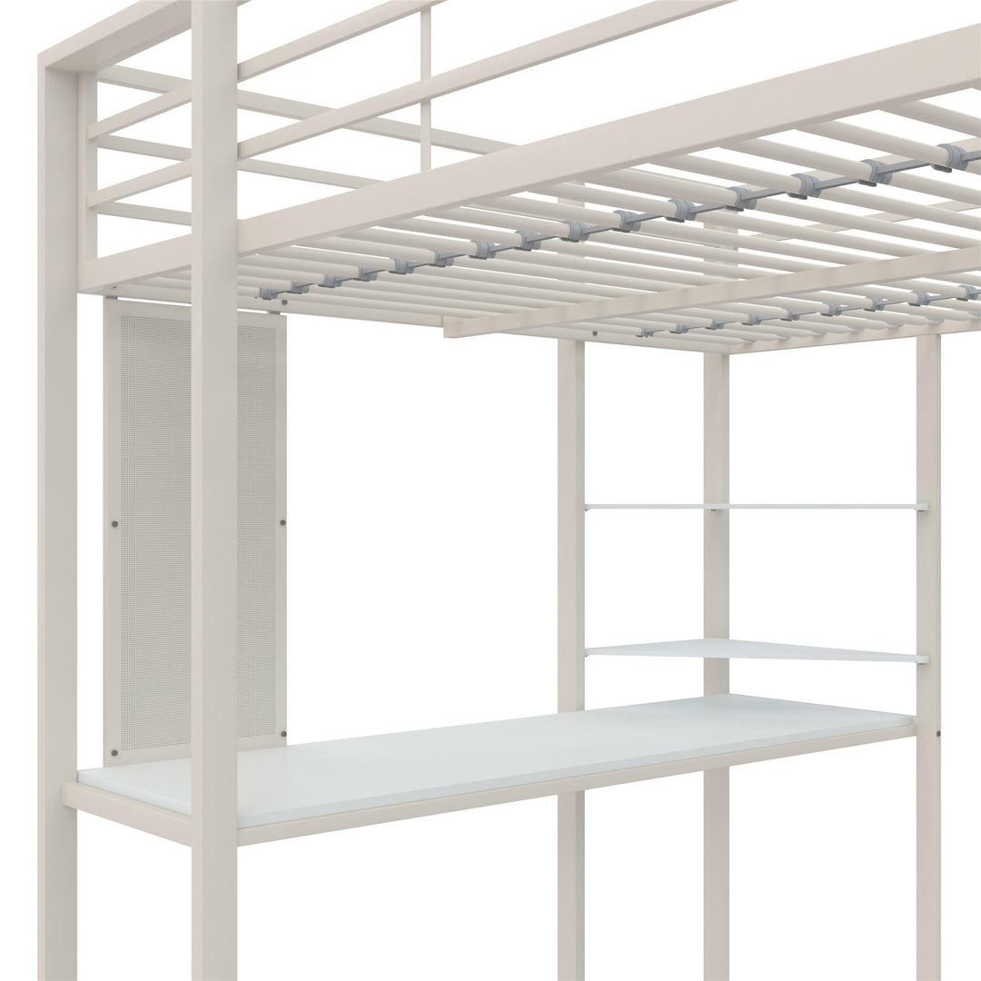 Abode Metal Loft Bed with Built in Desk and Storage Space - White - Full