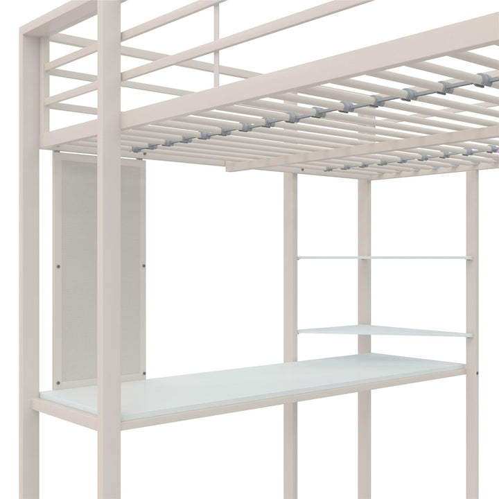 Abode Metal Loft Bed with Built in Desk and Storage Space - White - Full