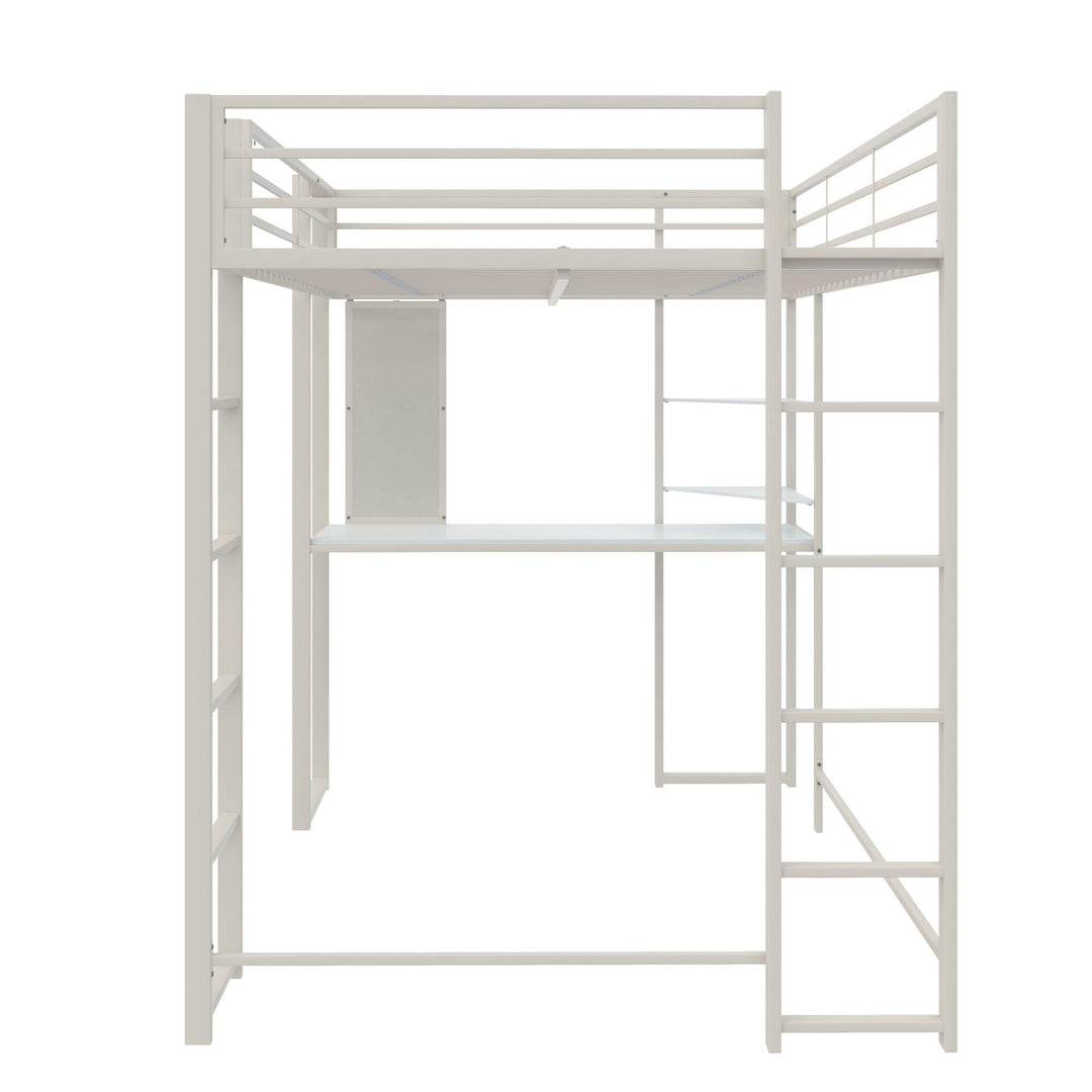 Abode Metal Loft Bed with Built in Desk and Storage Space - White - Full