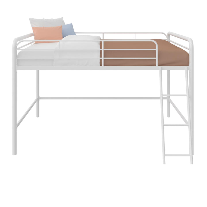 Full Metal Loft Bed with 3 Step Ladder -  White  -  Full