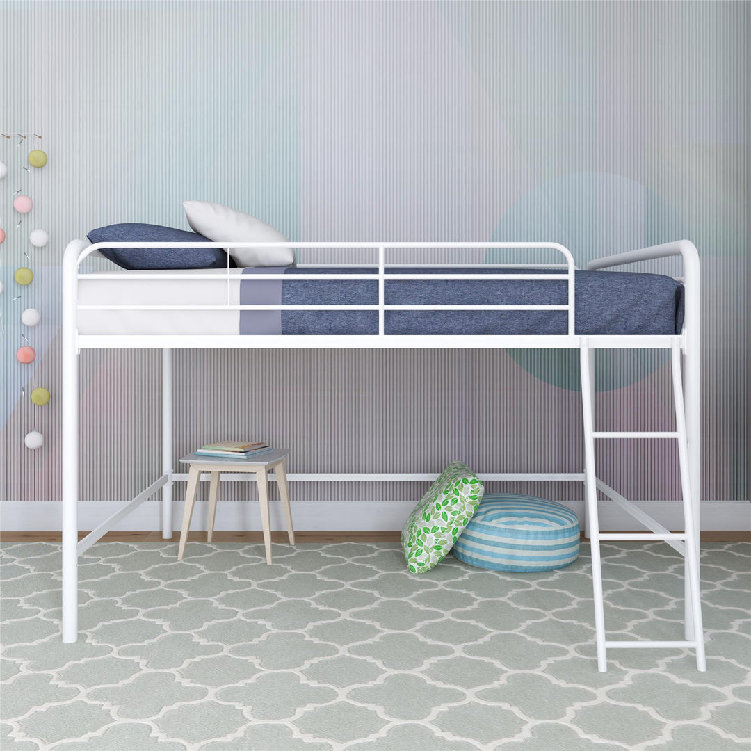 Full Metal Loft Bed with Ladder and Jett Design -  White  -  Full