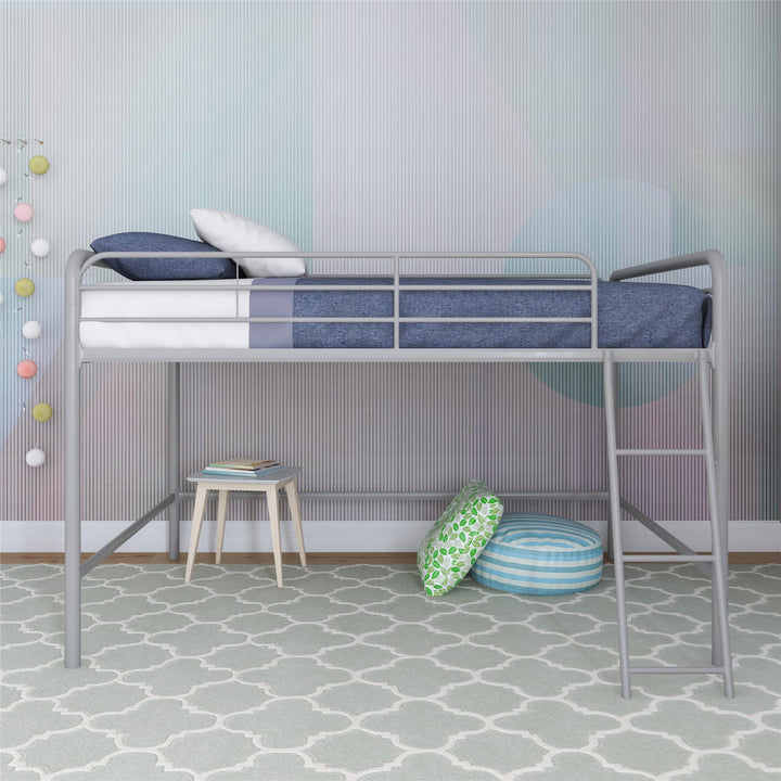 Jett Junior Full Metal Loft Bed with 3 Step Ladder - Silver - Full