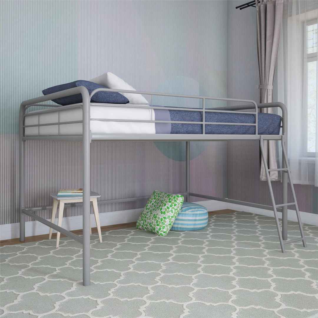 Jett Junior Full Metal Loft Bed with 3 Step Ladder - Silver - Full
