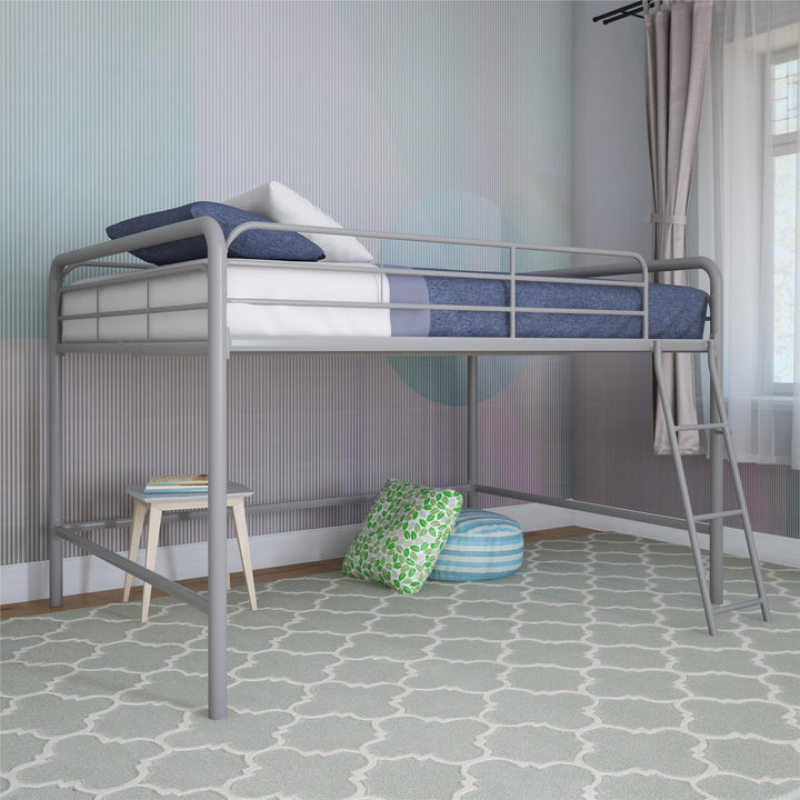 Jett Junior Full Metal Loft Bed with 3 Step Ladder - Silver - Full