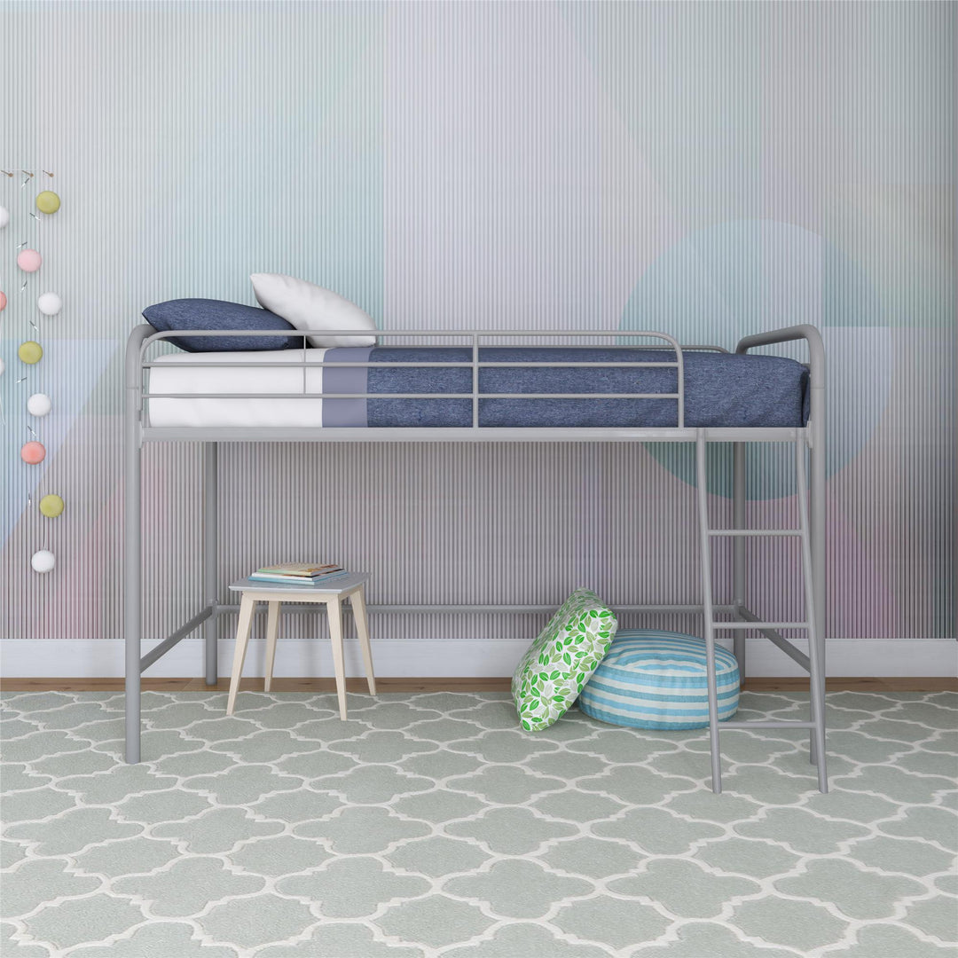 Jett Junior Loft Bed with Metal Frame and Built-In Ladder - Silver - Twin