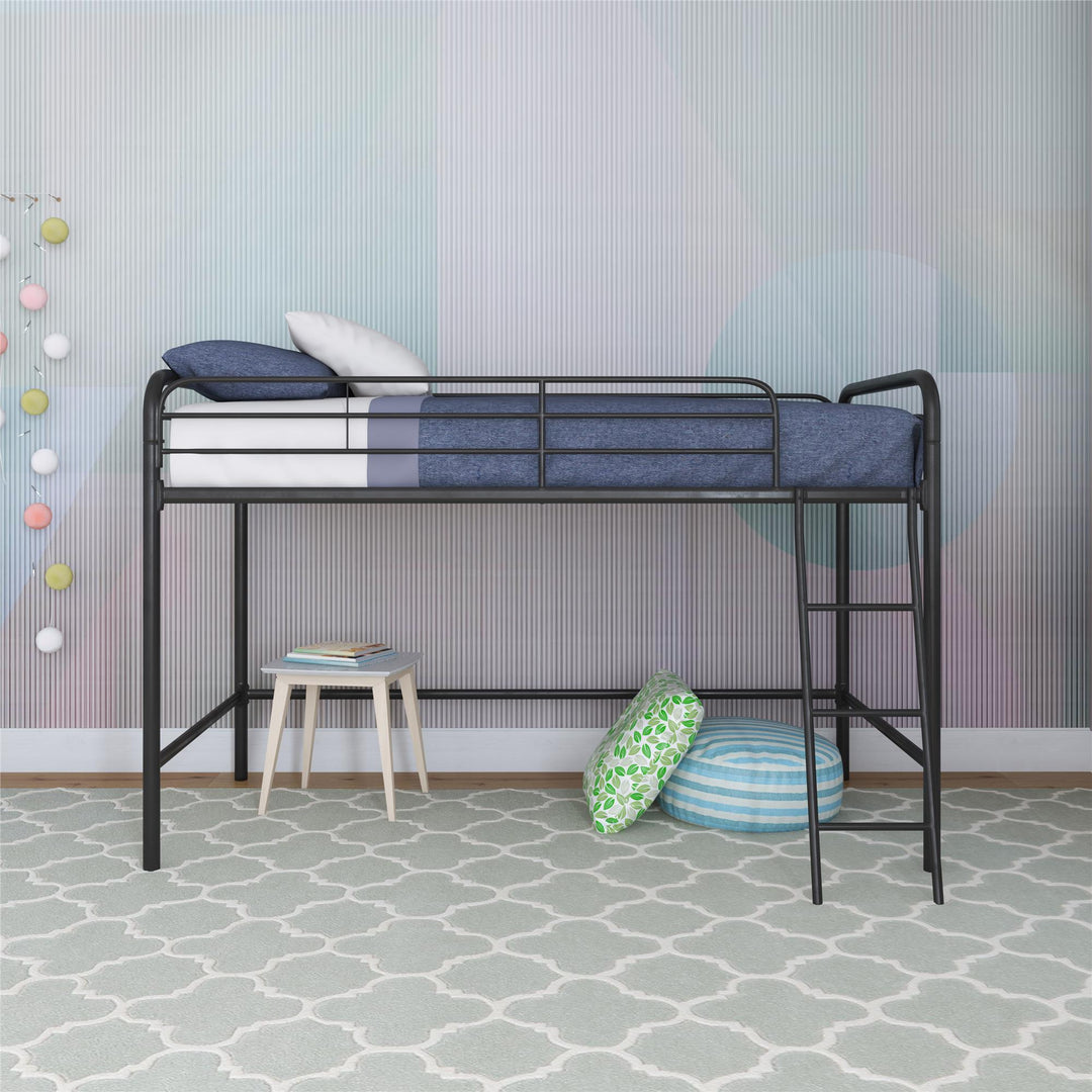 Jett Junior Loft Bed with Metal Frame and Built-In Ladder - Black - Twin