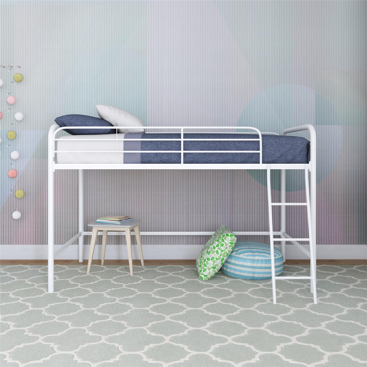Jett Junior Loft Bed with Metal Frame and Built-In Ladder - White - Twin