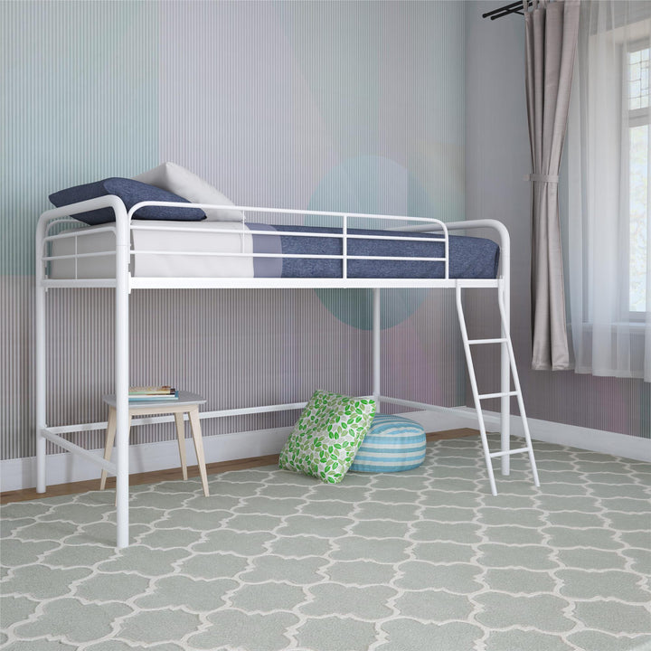 Jett Junior Loft Bed with Metal Frame and Built-In Ladder - White - Twin