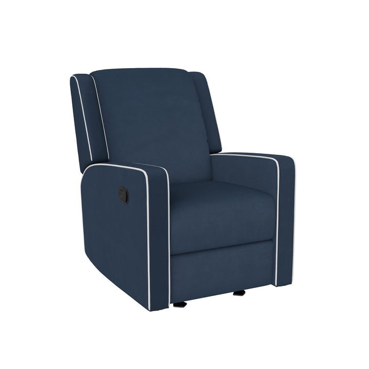 Robyn Recliner Chair Rocker Upholstered with White Trim Detail -  Navy