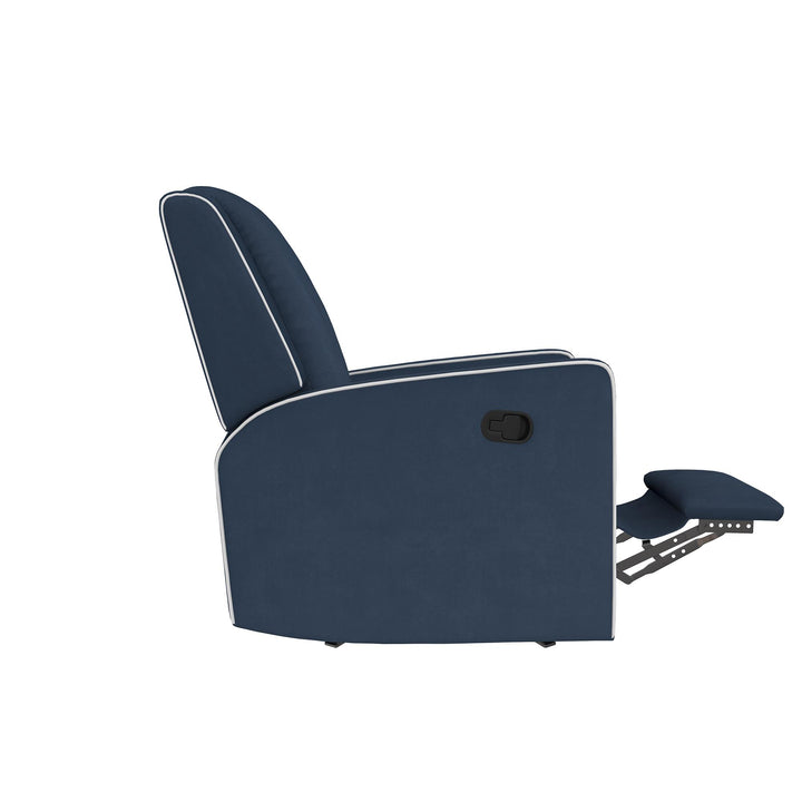 Robyn Rocker Recliner Chair with White Trim Detail Upholstered -  Navy