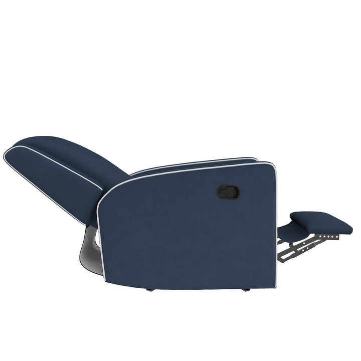Rocker Recliner Chair with White Trim Detail Upholstered Robyn -  Navy