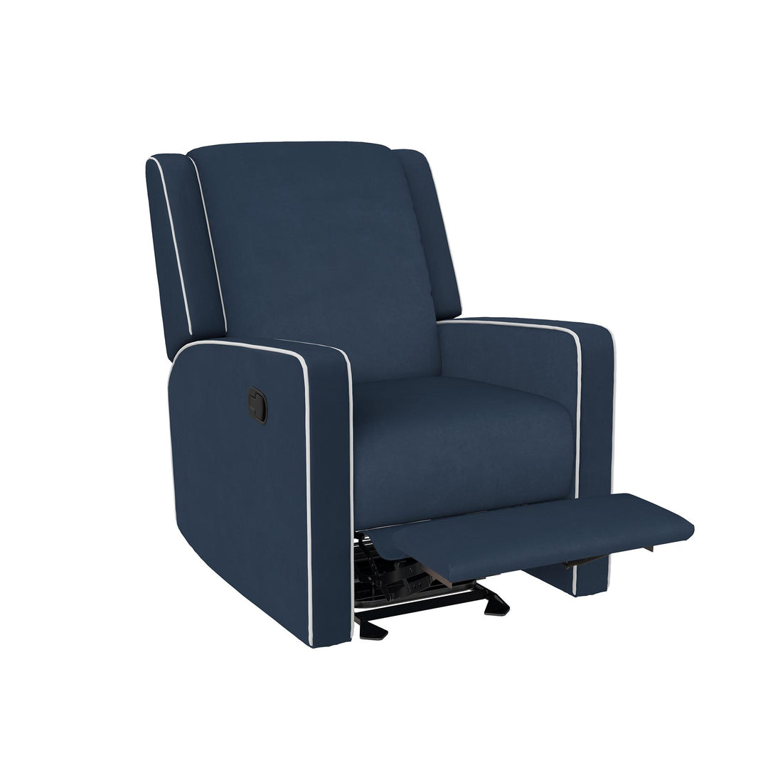 Recliner Chair Rocker Upholstered with White Trim Detail Robyn -  Navy