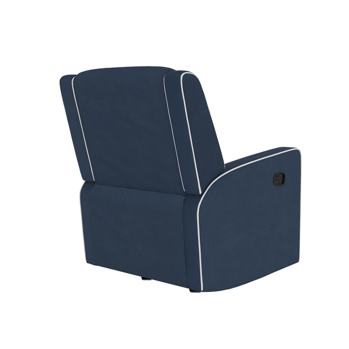 Robyn Upholstered Recliner Chair with White Trim Detail Rocker -  Navy