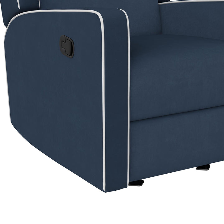 Robyn Upholstered Rocker Recliner Chair with White Trim Detail - Navy