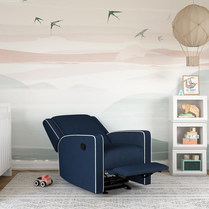 White Trim Detail Rocker Recliner Chair Upholstered Robyn -  Navy