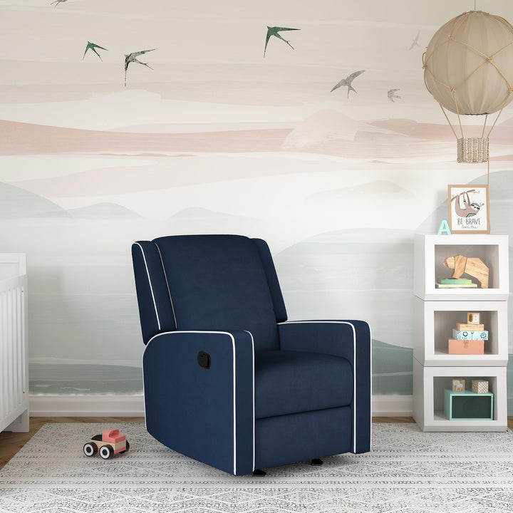 Robyn White Trim Detail Rocker Recliner Chair Upholstered -  Navy