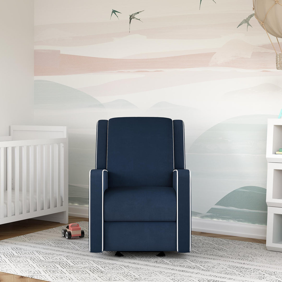 Upholstered Rocker Recliner Chair White Trim Detail Robyn -  Navy
