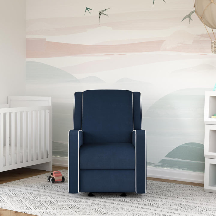 Upholstered Rocker Recliner Chair White Trim Detail Robyn -  Navy