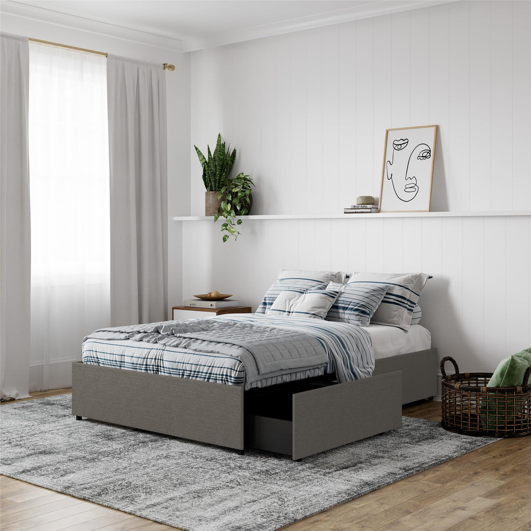 Buy Maven Platform Bed with Drawers -  Grey Linen 