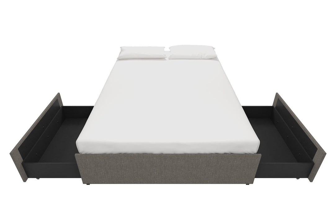 Stylish Maven Platform Bed with Rollout Drawers -  Grey Linen 
