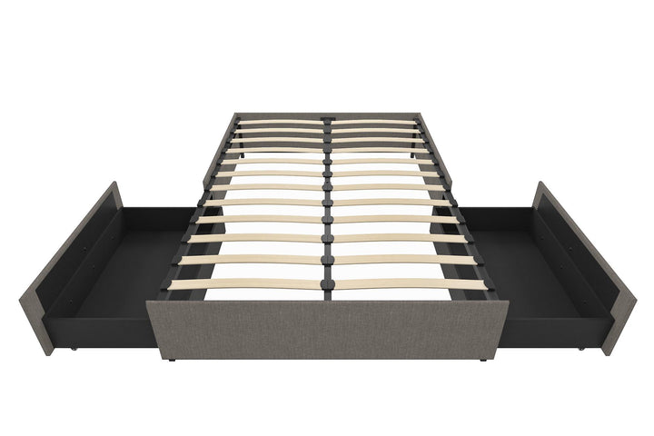 Maven Platform Bed with Storage Drawers -  Grey Linen 