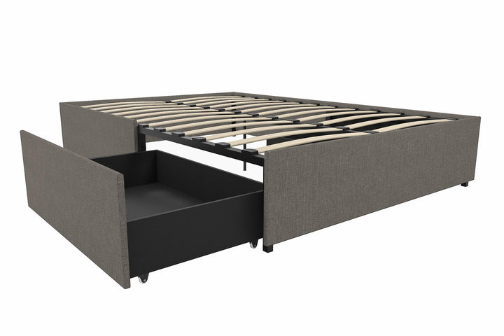 Maven Platform Bed with Drawers for Storage -  Grey Linen 
