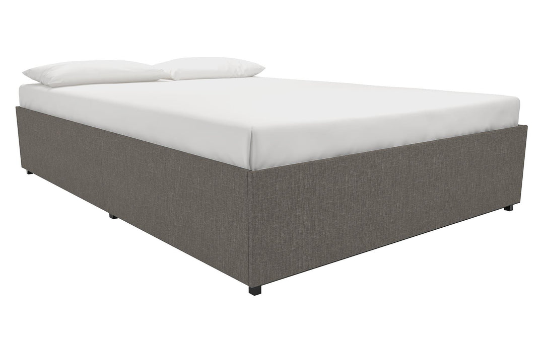 Comfortable Platform Bed with Drawers -  Grey Linen 