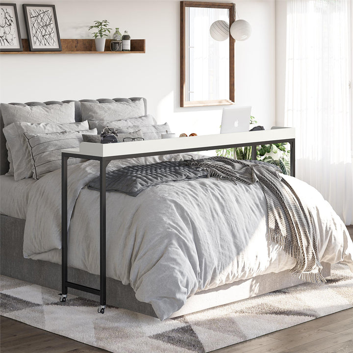 Adjustable Height Over-Bed Desk with Castors -  White