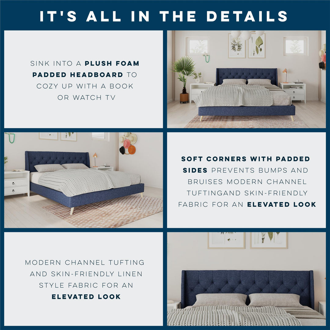 Her Majesty Bed - Blue Linen - King