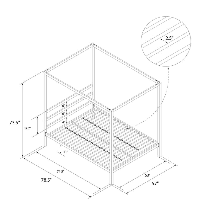 Modern Metal Canopy Bed with Sleek Built-In Headboard - Gold - Full