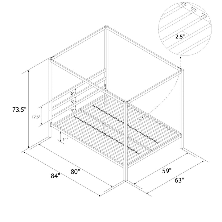 Modern Metal Canopy Bed with Sleek Built-In Headboard - Gold - Queen