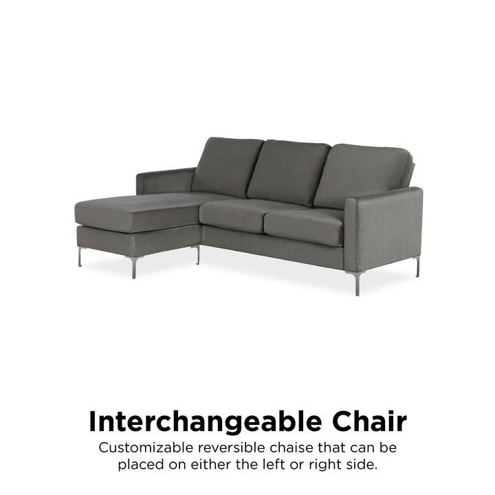 Chapman Reversible Sectional Sofa with Chrome Legs - Gray