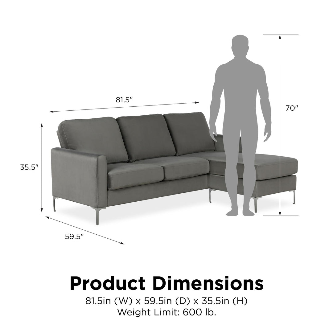 Chapman Reversible Sectional Sofa with Chrome Legs - Gray