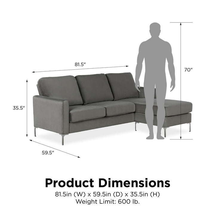 Chapman Reversible Sectional Sofa with Chrome Legs - Gray