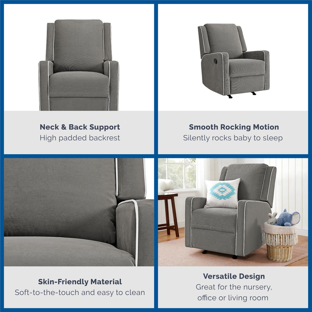 Robyn White Trim Detail Upholstered Rocker Recliner Chair -  Graphite Grey